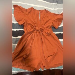 100% Cotton Chic Orange Tie-Front Romper